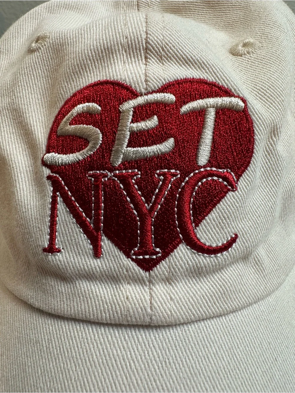 NWT SET Actives Off White Baseball Cap Embroidered Red Heart NYC Adjustable